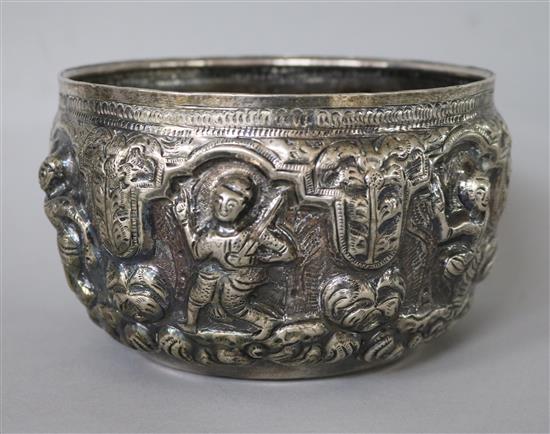 A Burmese silver bowl, 15cm.